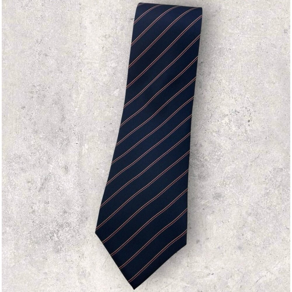 TIE RACK Silk Tie ITALY Navy Striped W:4" EUC